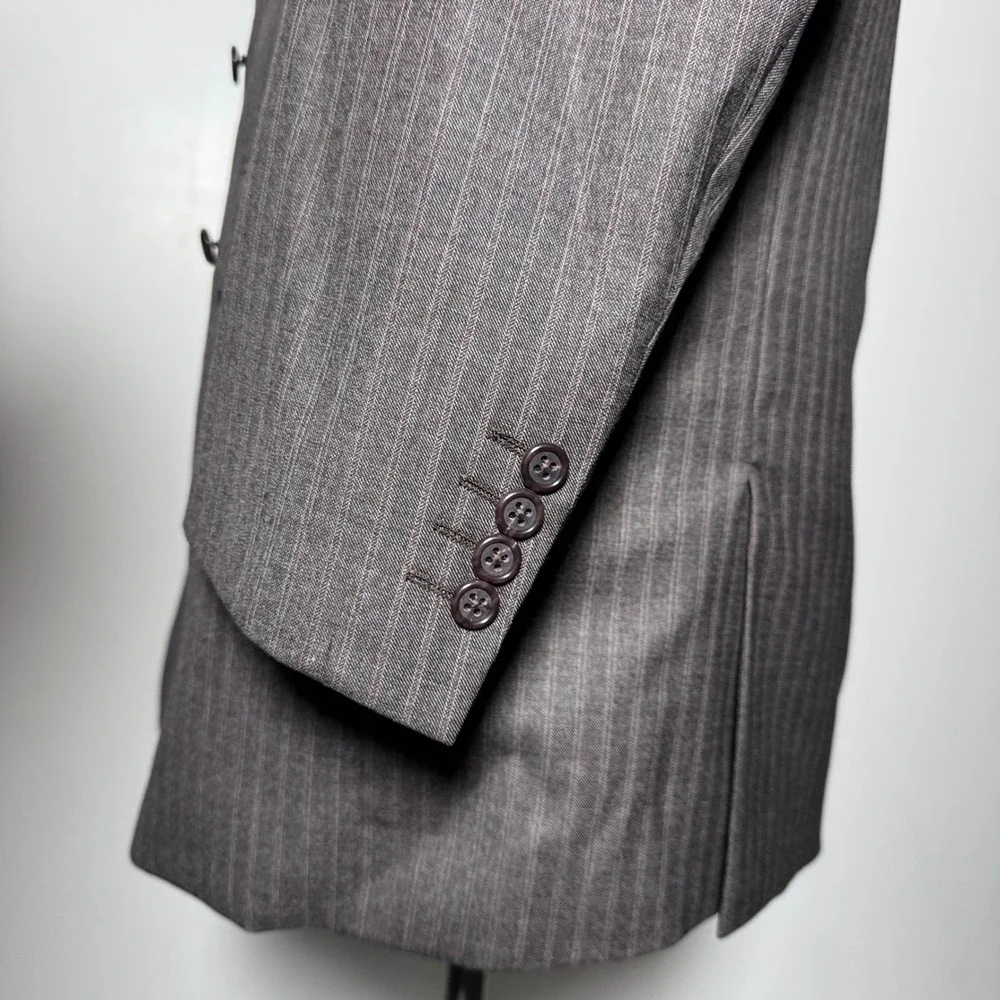 E. Givens Clothier Double‎ Breasted Suit Mens 46L 38x34 Brown Pinstripe Wool